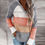 Thumbnail: Autumn Women Patchwork Hooded Sweater Long Sleeve V-Neck Knitted Sweater Casual