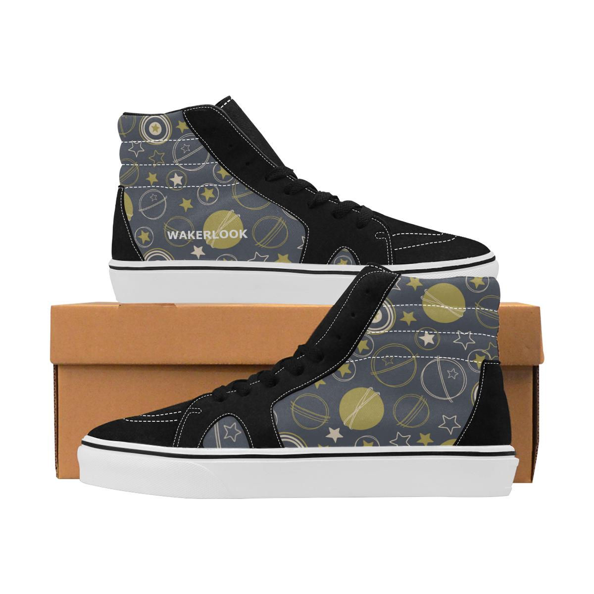 Stars Earth Moon Men's High Top Canvas Shoes