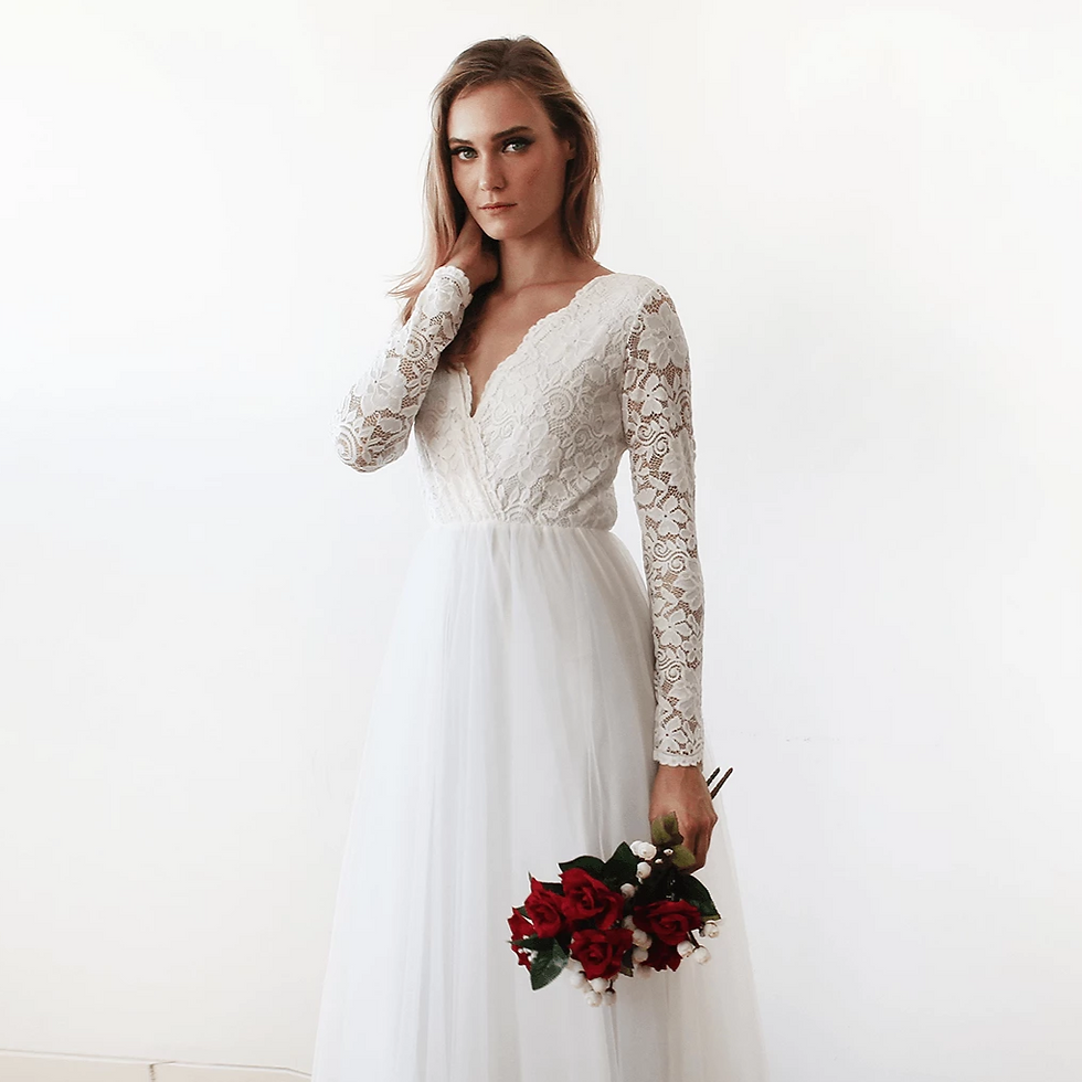 Thumbnail: Ivory Tulle & Lace  Maxi Dress #1125