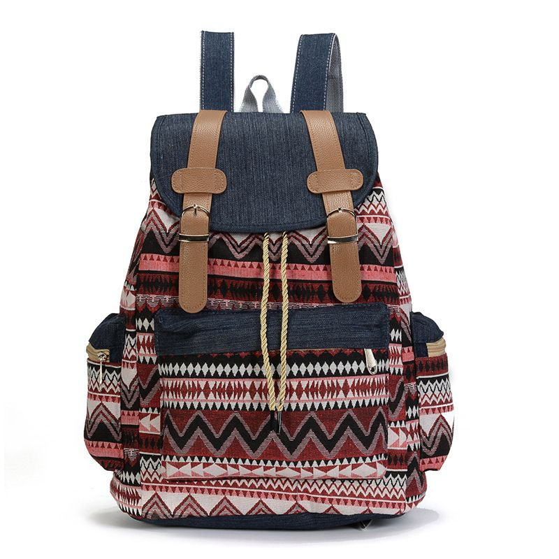 Thumbnail: High Quality Women Canvas Vintage Backpack Ethnic Backpacks