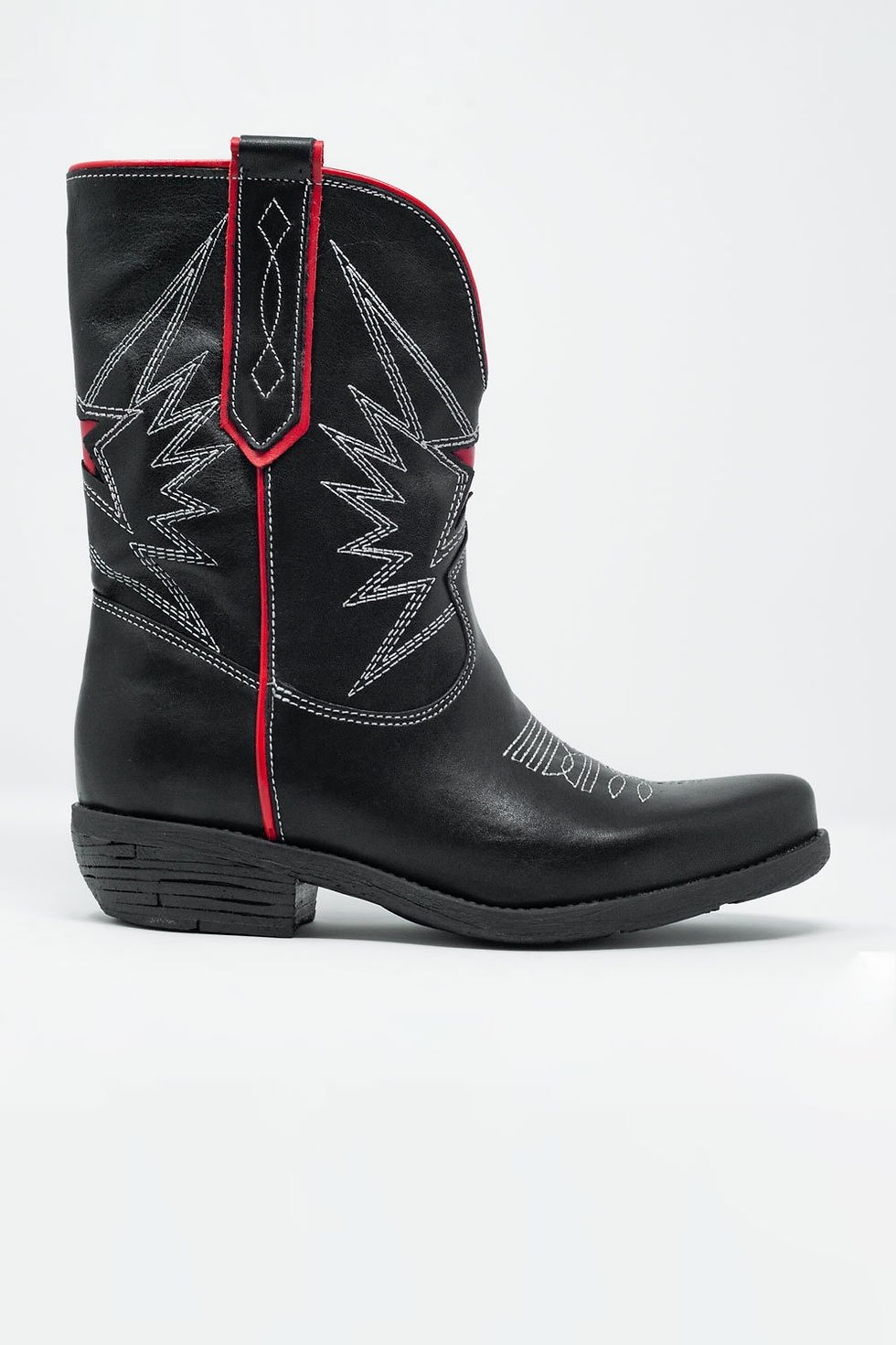 Black Western Knee Boots With Red Detail