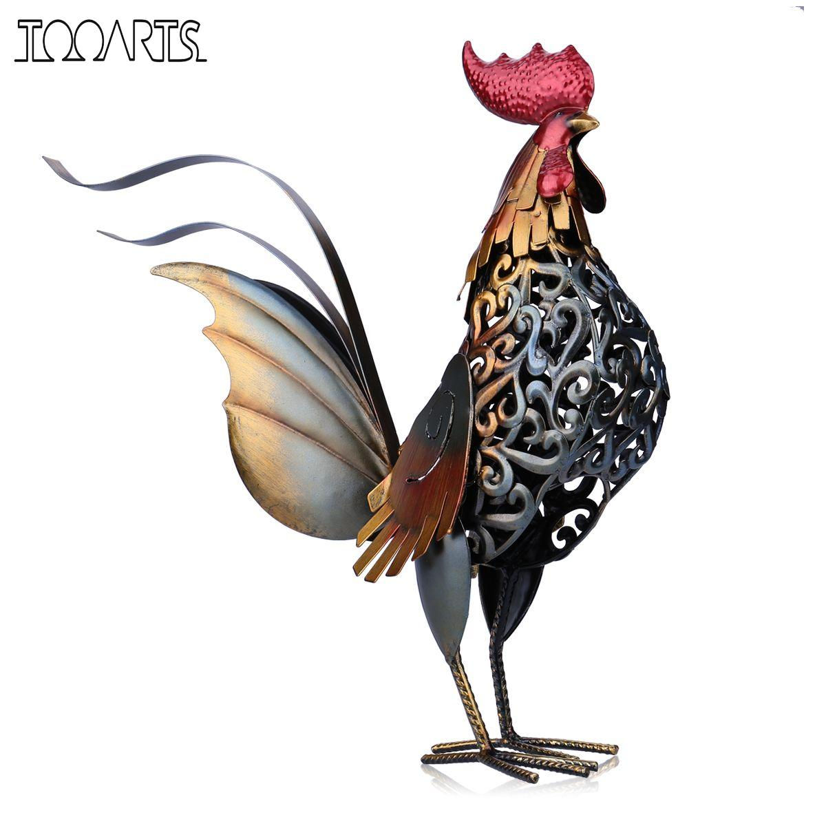 Tooarts Metal Statuettes Iron Rooster Home Decor Modern Articles Figurine