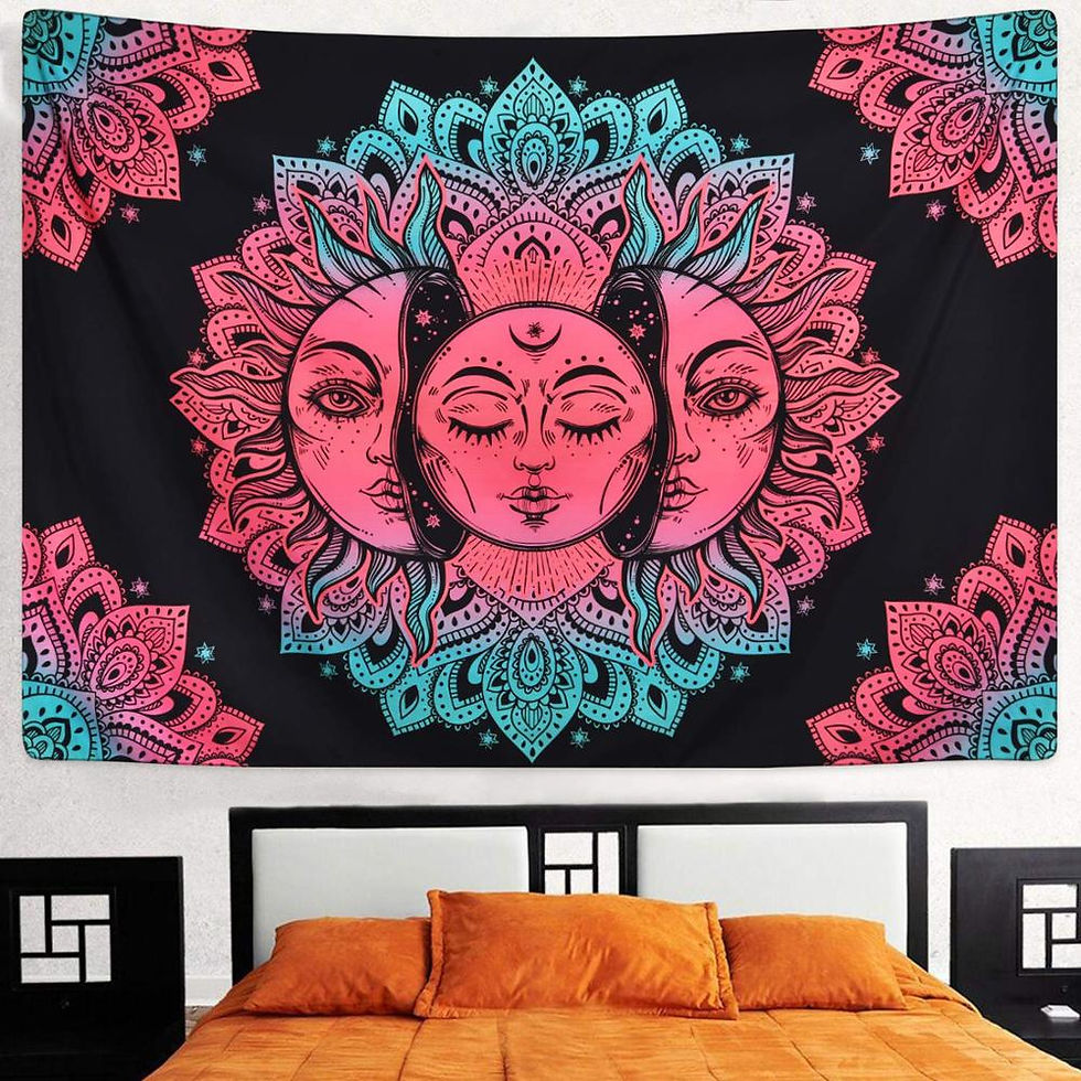 Thumbnail: White Black Sun Moon Mandala Tapestry Wall Hanging Celestial Tapestry Hippie