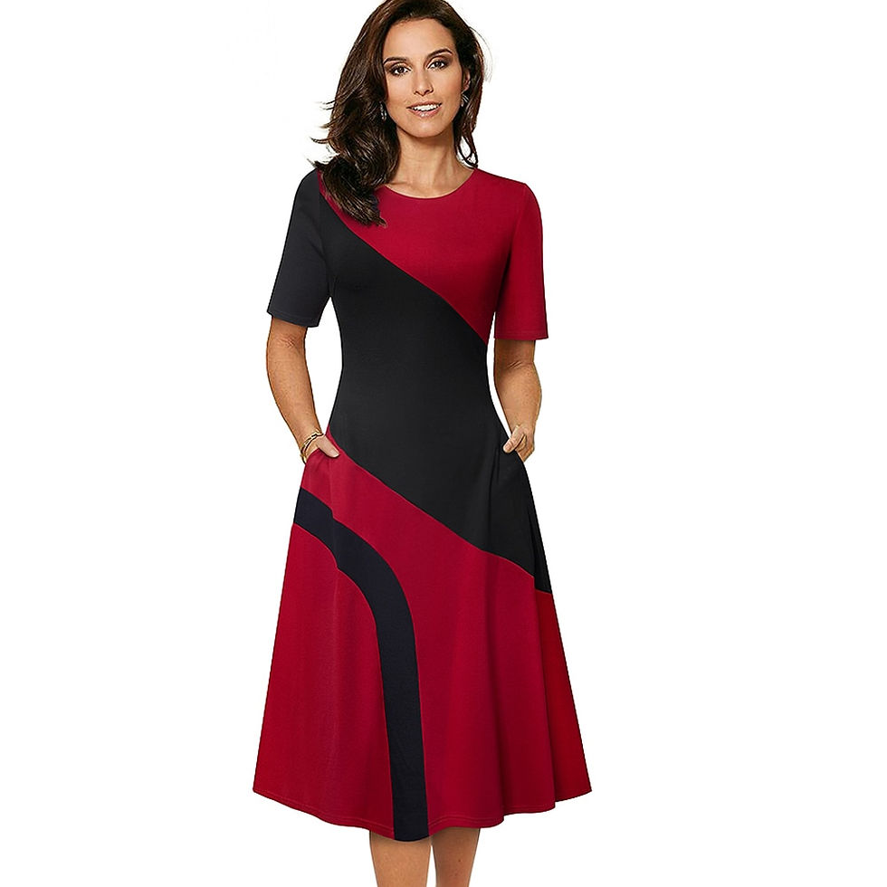 Thumbnail: Nice-Forever Spring Retro Contrast Color Patchwork A-Line Dresses