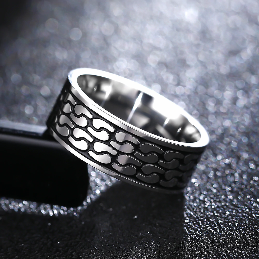 Thumbnail: 8MM Titanium Rings for Men and Women Birthday Gift Triangular Pattern