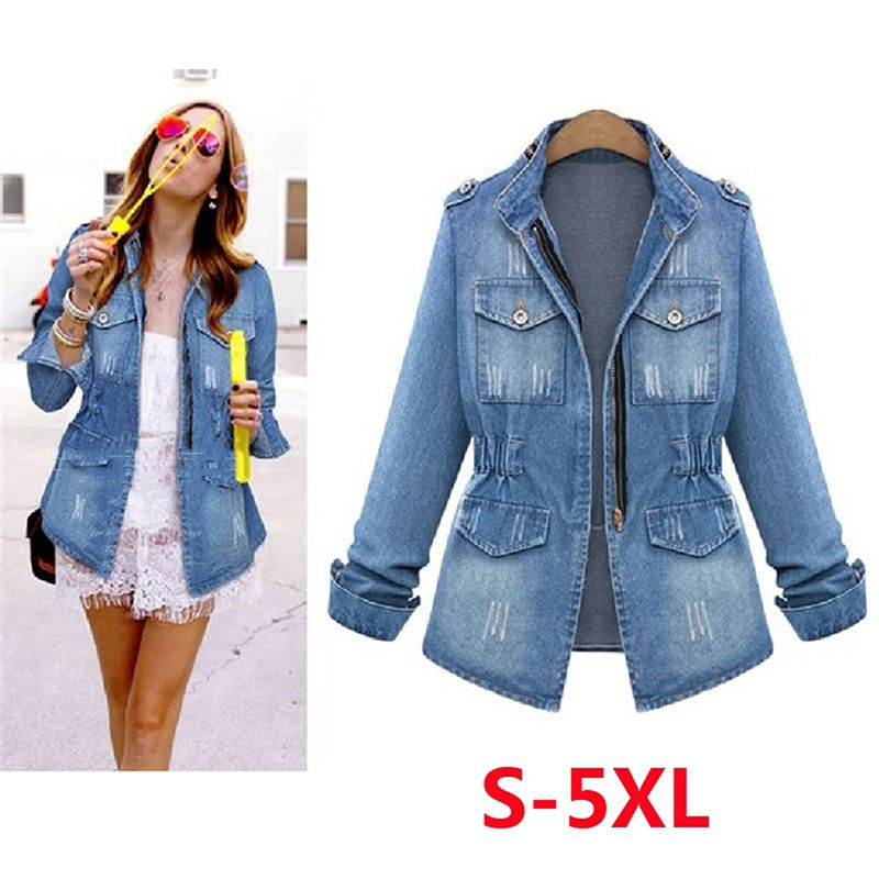 Thumbnail: High Quality Denim Jackets  Long Sleeve Jeans Coat  Casual  Plus Size 5XL