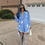 Thumbnail: Vintage Women Denim Mini Asymmetrical Dress Sexy Turn Down Neck Long Sleeve