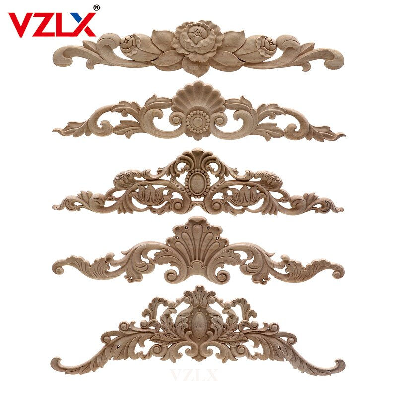 VZLX Wood Carved Decal Corner Frame Doors Furniture Woodcarving Decorative
