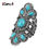 Thumbnail: Kinel Luxury Antique Ring for Women Vintage Look Blue Resin Bohemian Silver