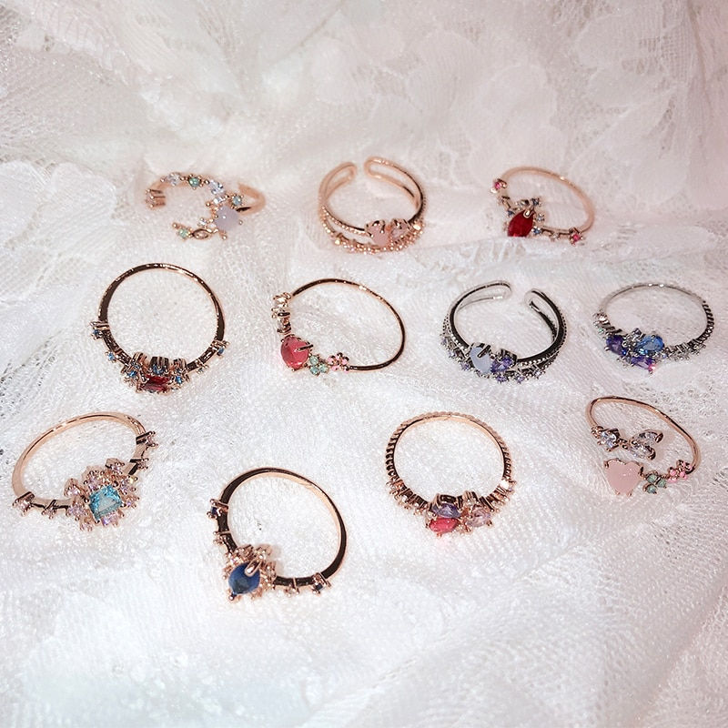 Sweet Heart Flower Cubic Zircon Adjustable Rings Bague Jewelry