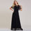 Thumbnail: Black Long Evening Dress Cheap Scoop Neck Short Sleeves Lace Wedding Party