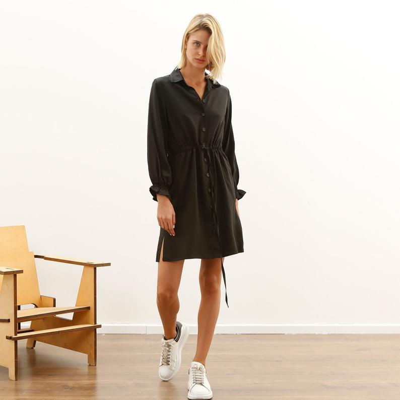 Twill Maxi Dress, Black