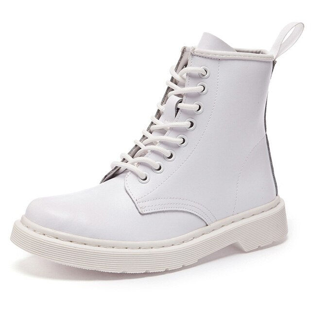 Miniatúra: Soft Split Leather Women White Ankle Boots Motorcycle
