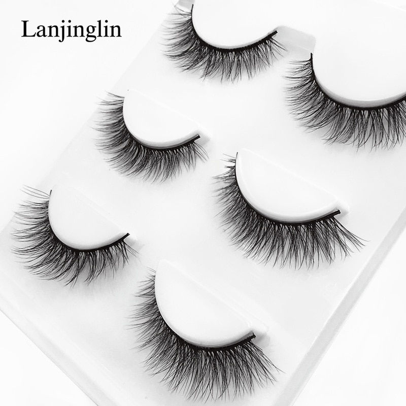 Thumbnail: 3 Pairs Mink Eyelashes Natural False Eyelashes 3D Mink Lashes Makeup Soft