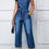 Thumbnail: Casual Loose Pocket Washed Denim Rompers Jeans Women Spring Summer Vintage Strap
