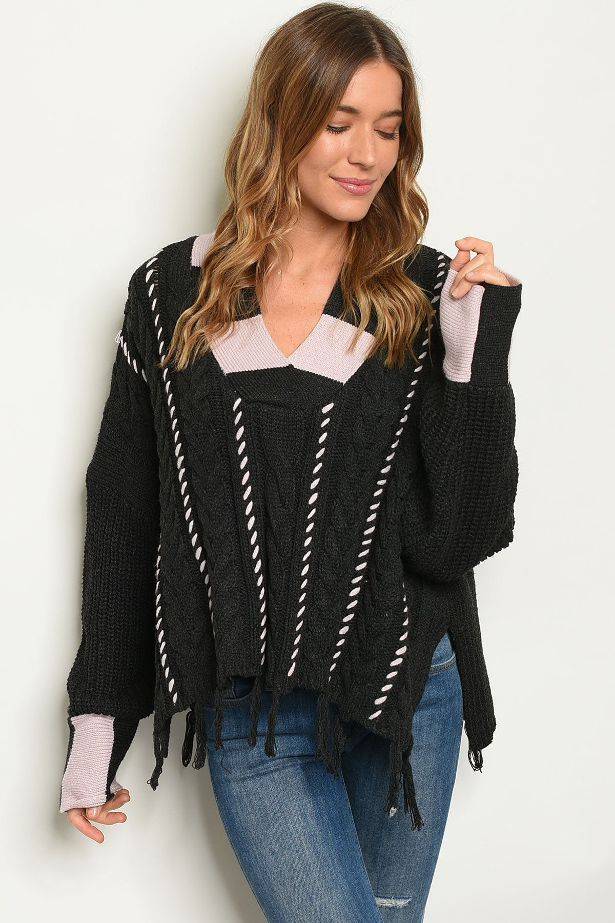 Womens Black Pink Sweater