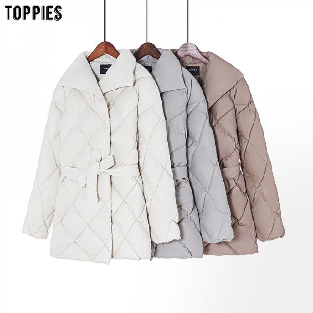 Puffer Jacket Ladies Parkas Belt Cotton-Padded Outwear