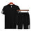 Thumbnail: Men Casual Set Fashion 2 PCS Sweat Suit Striped Short Sleeve T-Shirt Shorts