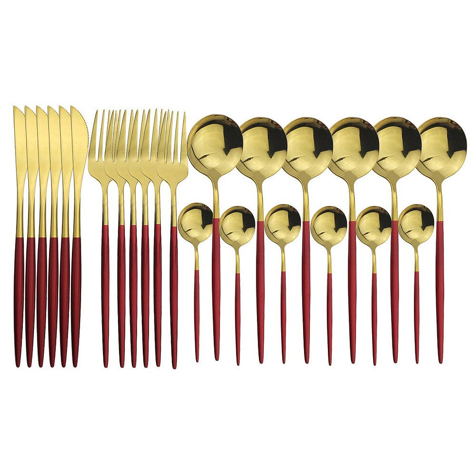 Thumbnail: 24Pcs Black Gold Cutlery Set Kitchen Silverware Tableware Set Stainless Steel