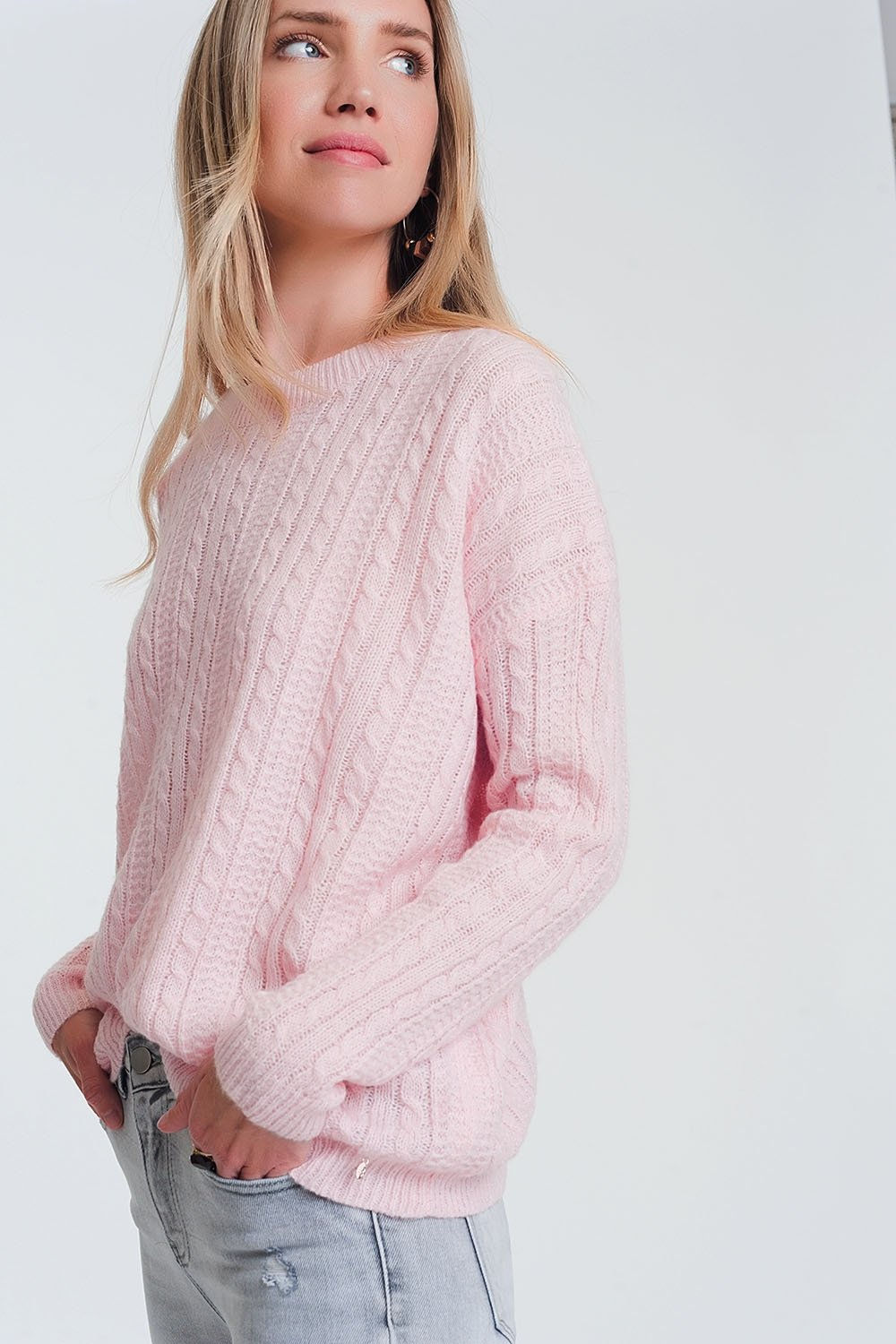 Cable Knit Sweater in Pink