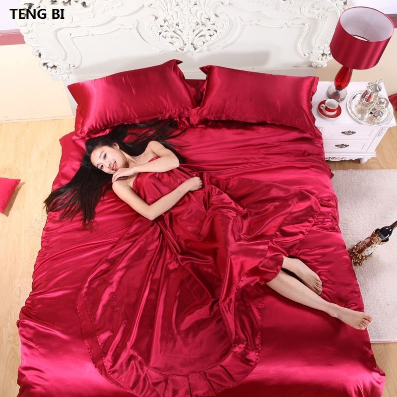Thumbnail: 100% Pure Satin Silk Bedding Set,Home Textile King Size Bed Set,bedclothes