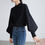 Thumbnail: Big Lantern Sleeve Blouse Women Autumn Winter Single Breasted Stand Collar