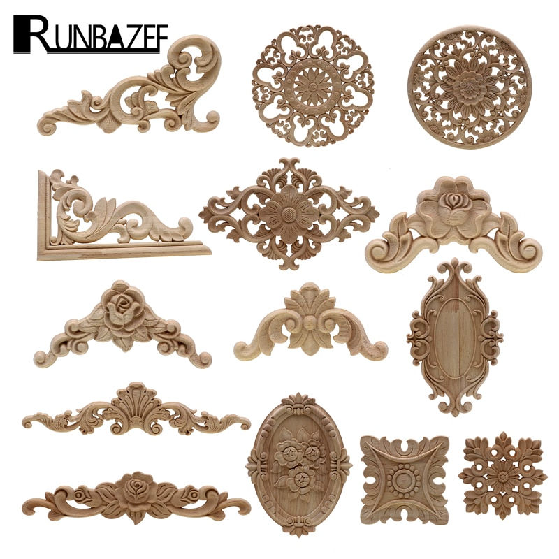 1Pc Unique Natural Floral Wood Carved Wooden Figurines Crafts Corner Appliques