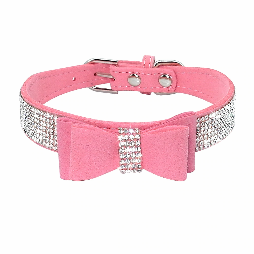 Thumbnail: Bling Rhinestone Puppy Cat Collars Adjustable Leather Bowknot Kitten Collar