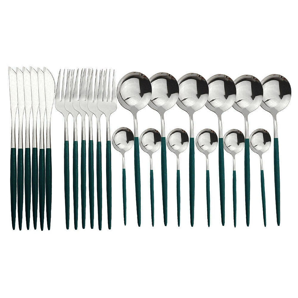 Thumbnail: 24Pcs Black Gold Cutlery Set Kitchen Silverware Tableware Set Stainless Steel