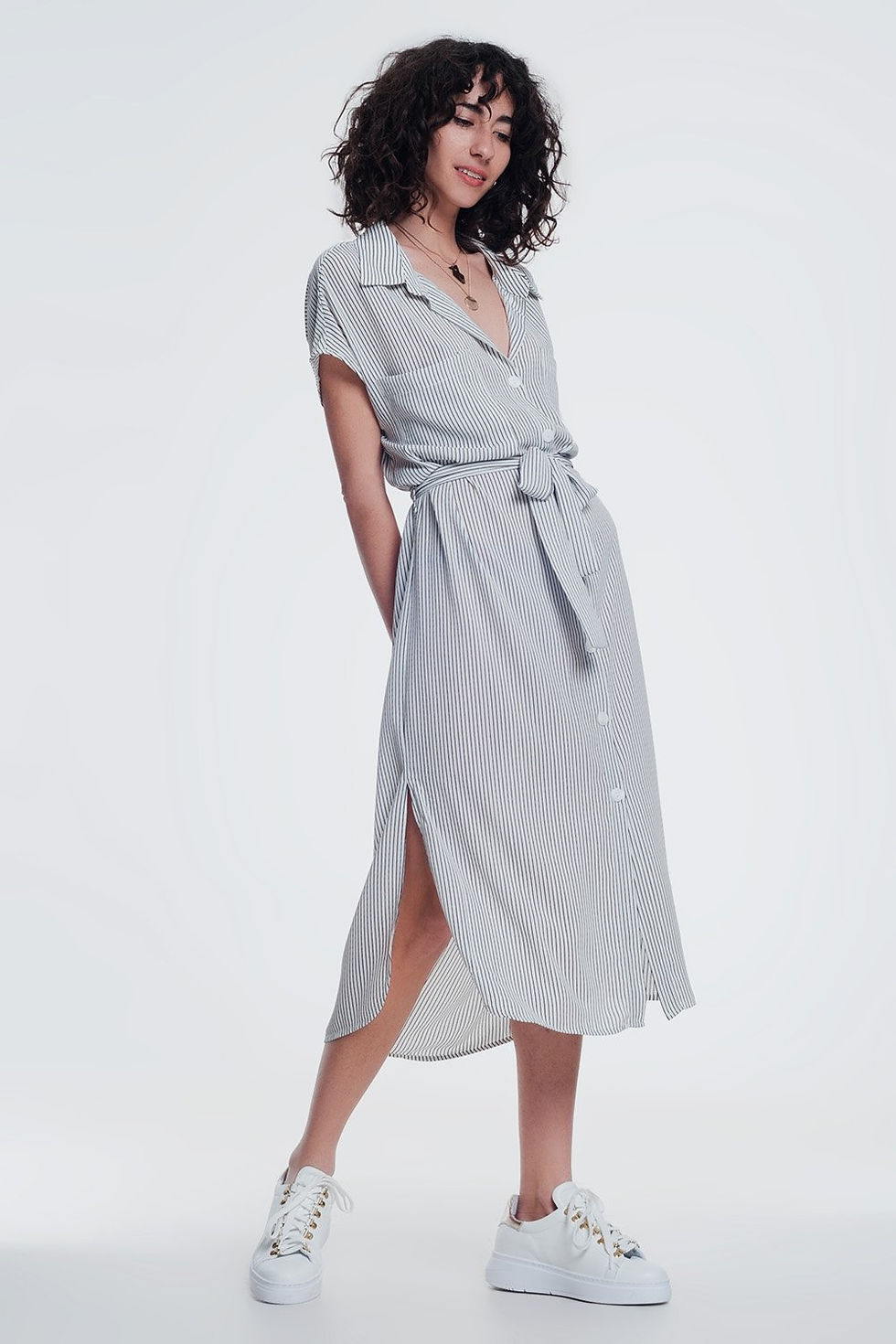 Stripe Cream Belted Shirt Dress