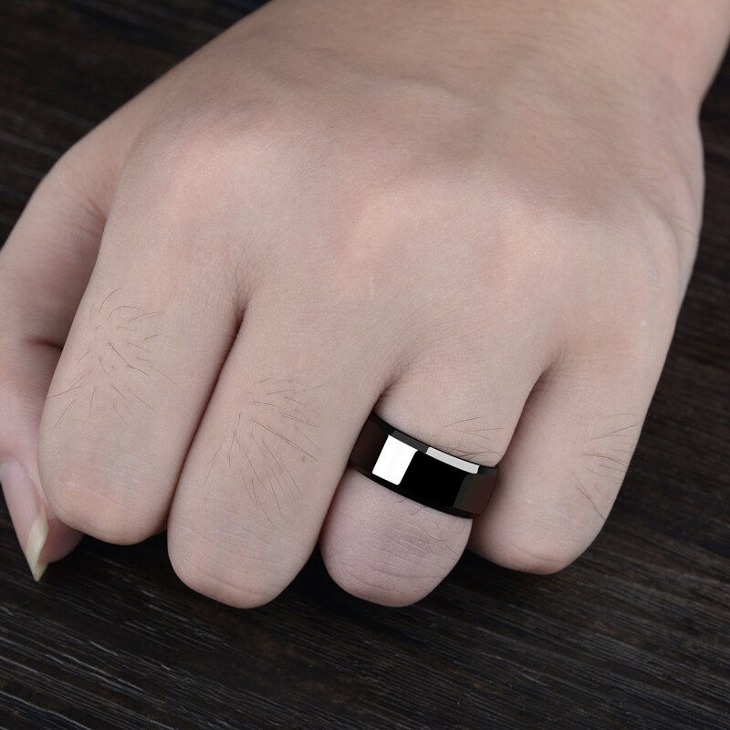 Thumbnail: New Design 8mm Width Black Titanium Stainless Ring