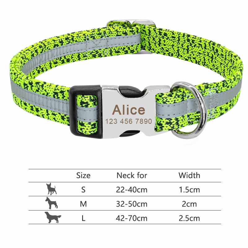 Thumbnail: Nylon Dog Collar Personalized Pet Collar Engraved ID Tag Nameplate Reflective