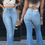 Thumbnail: Flare Jeans Women Ripped Wide Leg Jeans Denim Trousers Vintage Bell Bottom Jeans
