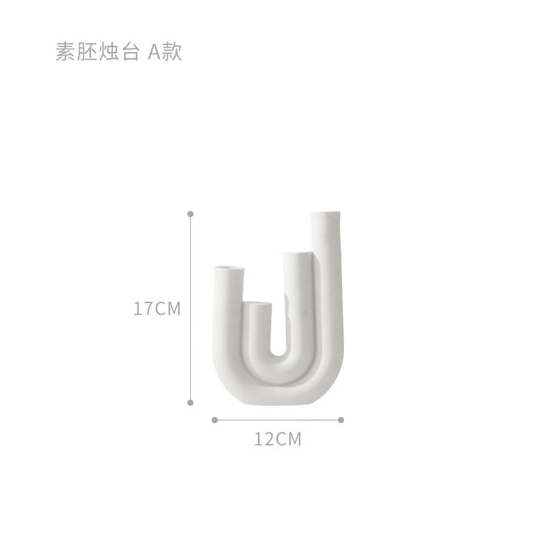 Thumbnail: Nordic Scandinavian Style White Ceramic Candlestick Pipe U Shape Candle Holders