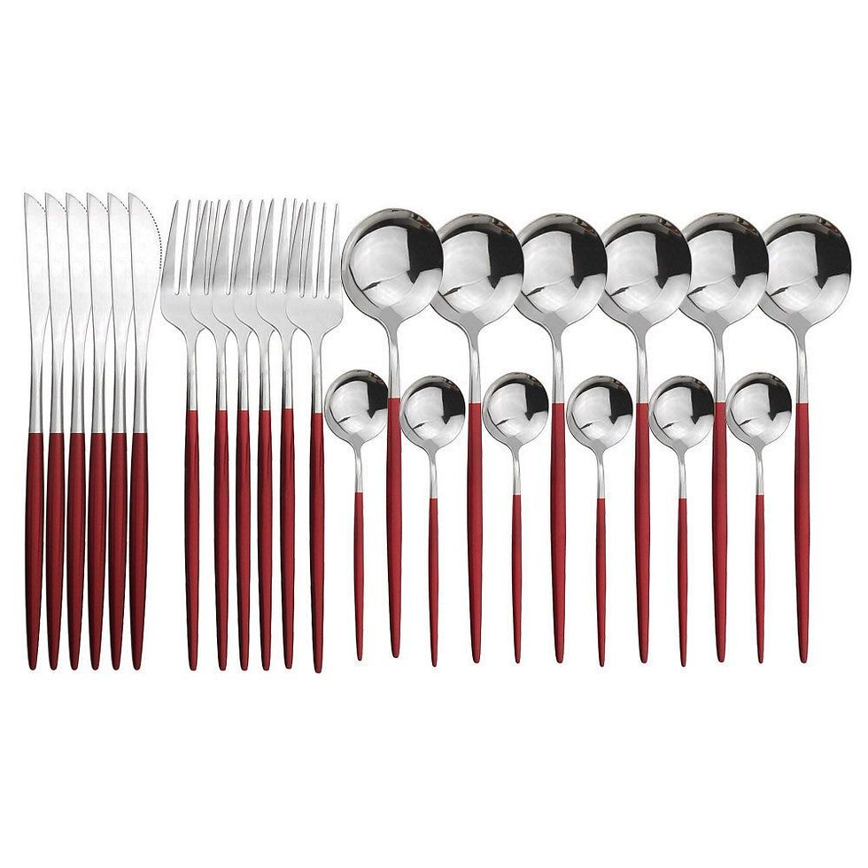 Thumbnail: 24Pcs Black Gold Cutlery Set Kitchen Silverware Tableware Set Stainless Steel
