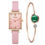 Thumbnail: Fashion Quartz Watch Bracelet Set Green Dial Luxury Women Simple Rose Gold Mesh