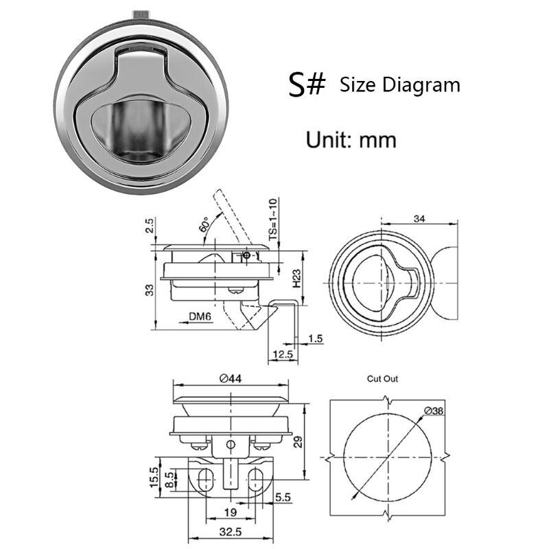 Thumbnail: Marine Boat Stainless Steel 2\" Flush Pull Hatch Latch for RV Caravan Boat 270E