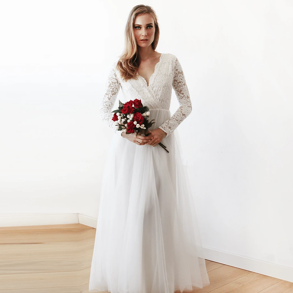 Thumbnail: Ivory Tulle & Lace  Maxi Dress #1125