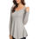 Thumbnail: Women's Long Sleeve Ribbed Shirt Handkerchief Hem Tunic Made in USA