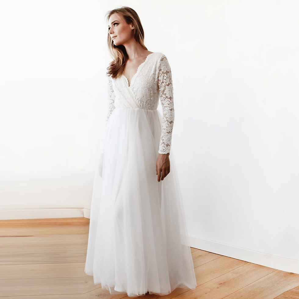 Thumbnail: Ivory Tulle & Lace  Maxi Dress #1125