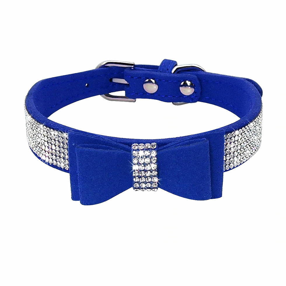 Thumbnail: Bling Rhinestone Puppy Cat Collars Adjustable Leather Bowknot Kitten Collar