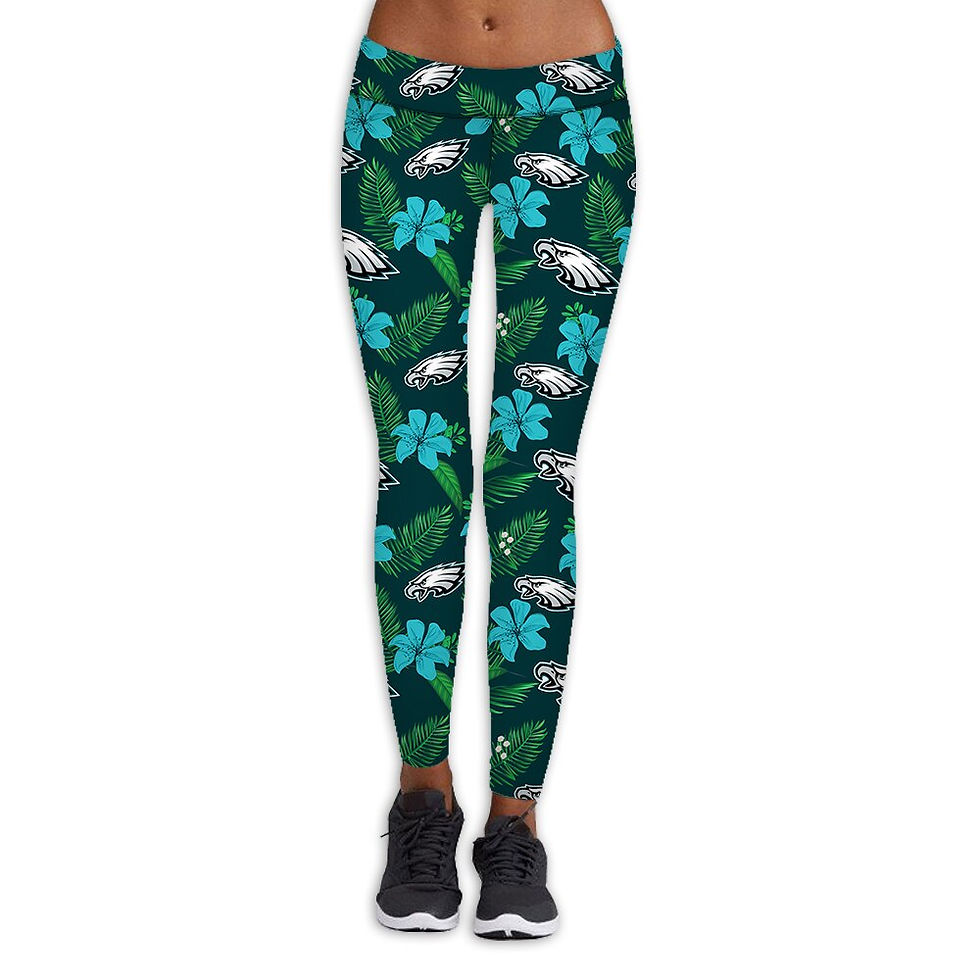 Thumbnail: Philadelphia Eagles Leggings Green Leaf Blue Flower Bald Eagle Print 3D Pants