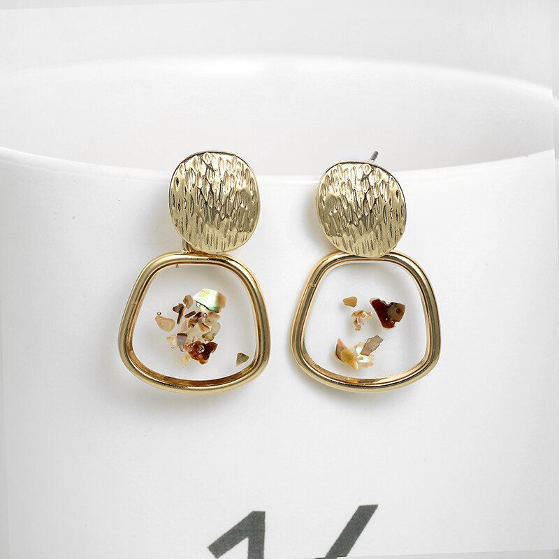 Miniatură: Stud Earrings Black White Stone Geometric Earrings Round Triangle Design