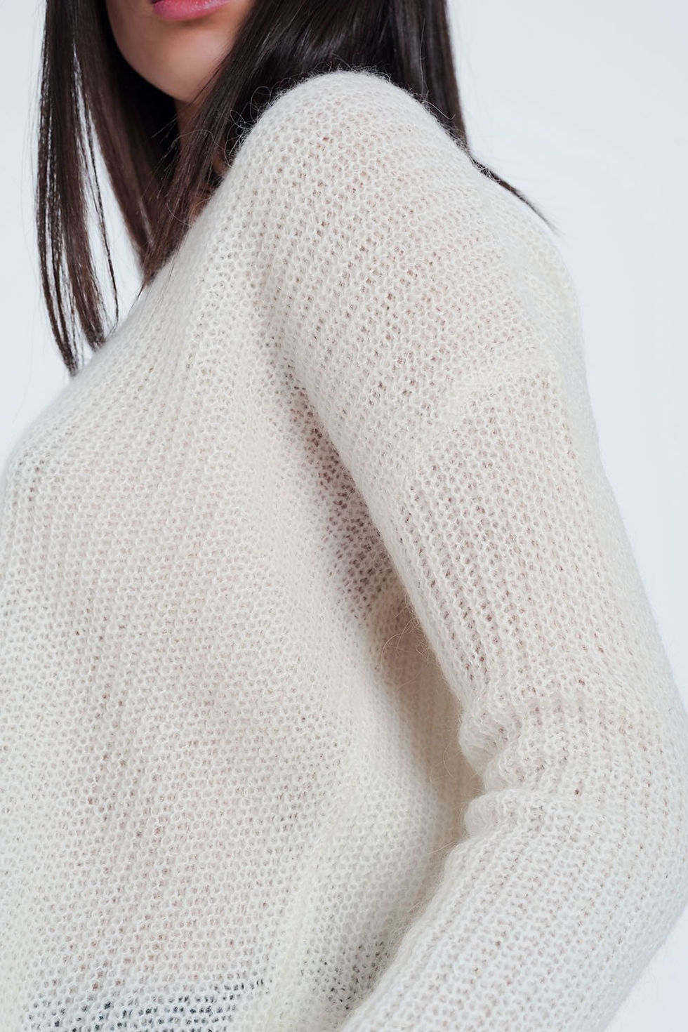 Thumbnail: Cream Coloured Sweater With V-Neck