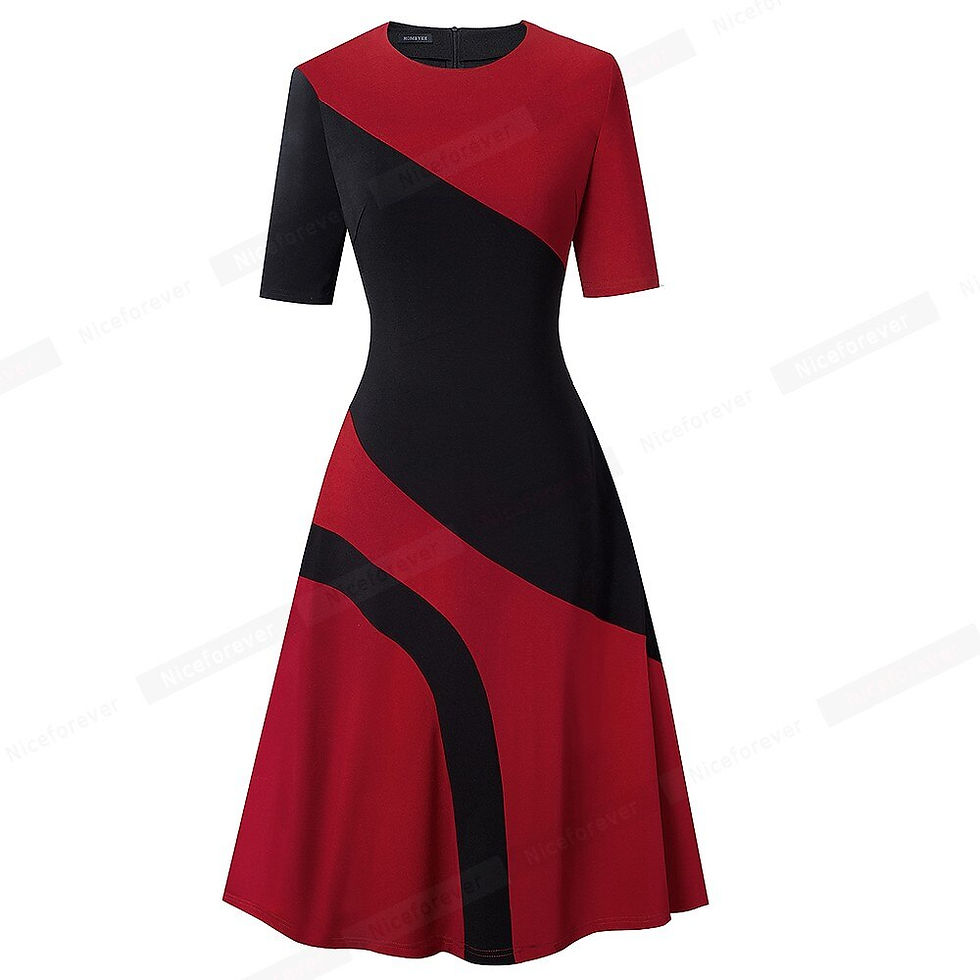 Thumbnail: Nice-Forever Spring Retro Contrast Color Patchwork A-Line Dresses