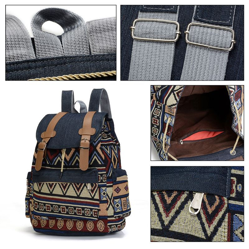 Thumbnail: High Quality Women Canvas Vintage Backpack Ethnic Backpacks