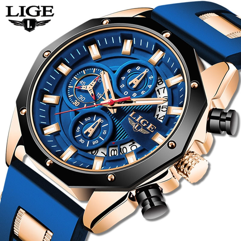 2020 LIGE New Fashion Mens Watches Top Brand Luxury Silicone Sport Watch