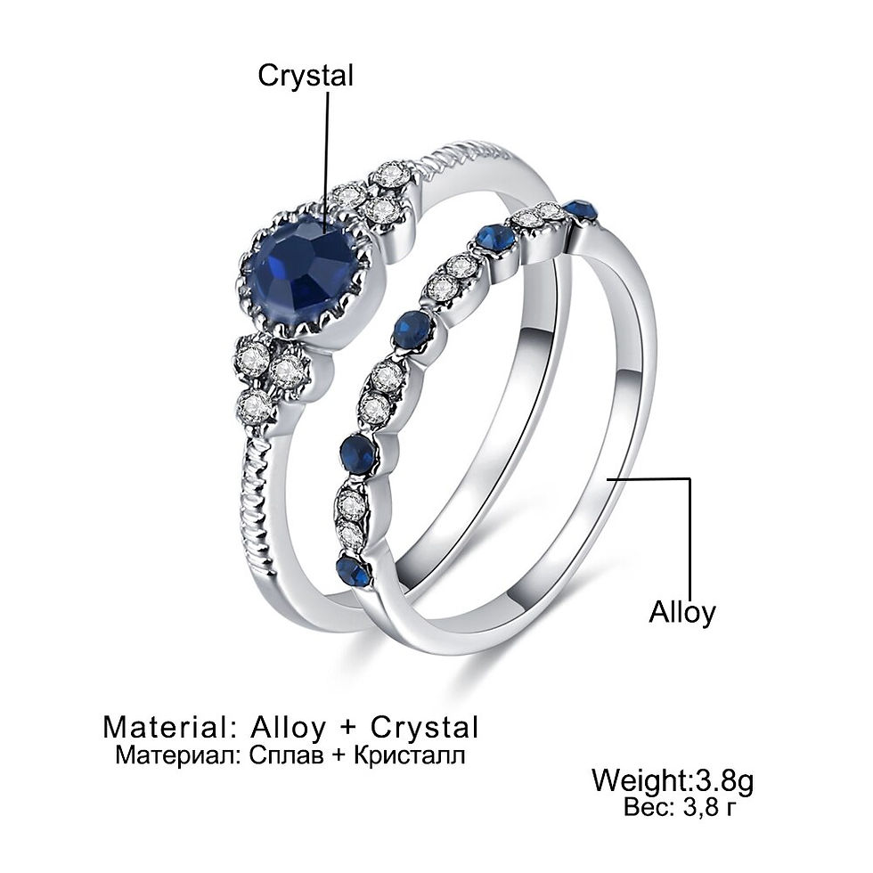 Thumbnail: 2Pcs/Set 2018 Luxury Green Blue Stone Crystal Rings  Size 6 7 8 9