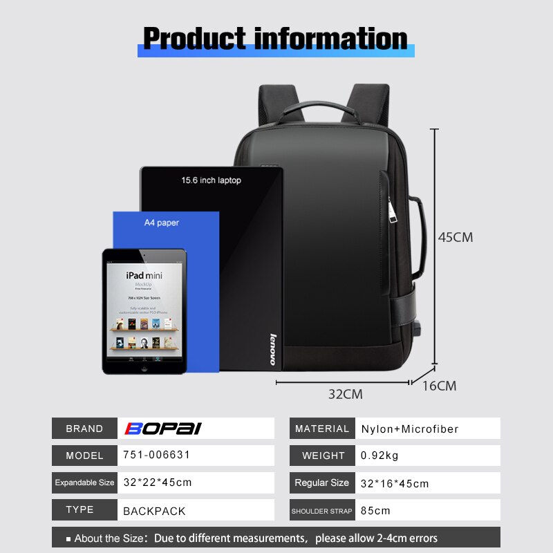 Thumbnail: Brand Enlarge Backpack USB External Charge 15.6 Inch Laptop Backpack Shoulders