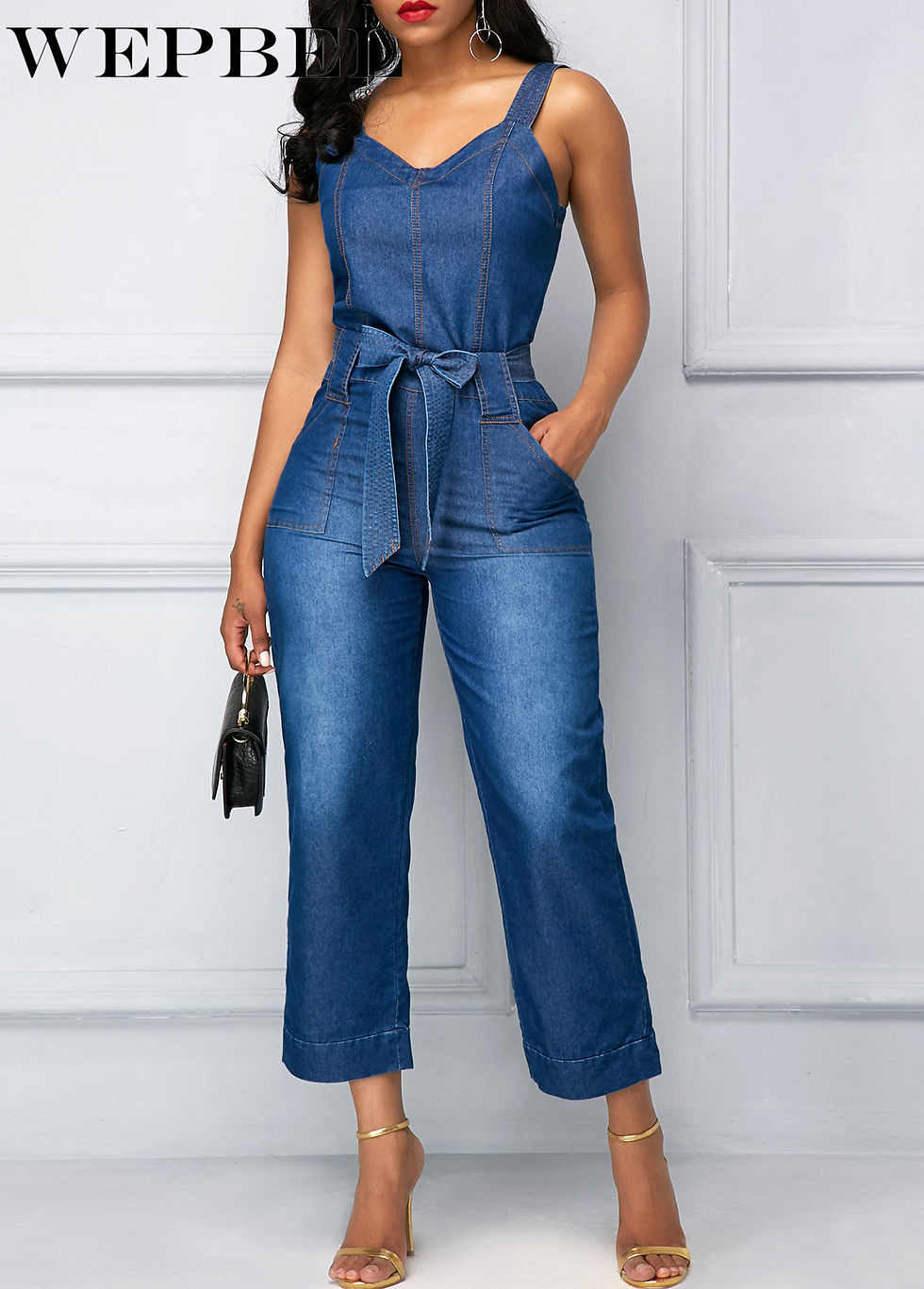 Casual Loose Pocket Washed Denim Rompers Jeans Women Spring Summer Vintage Strap